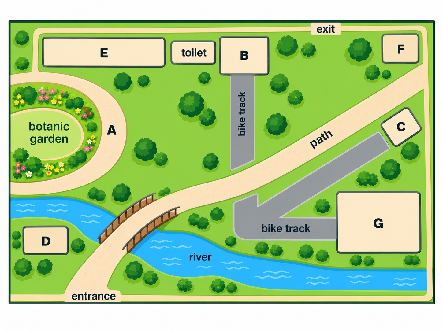 Park map for Questions 16 to 20